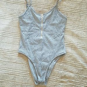 Grey bodysuit with zipper front